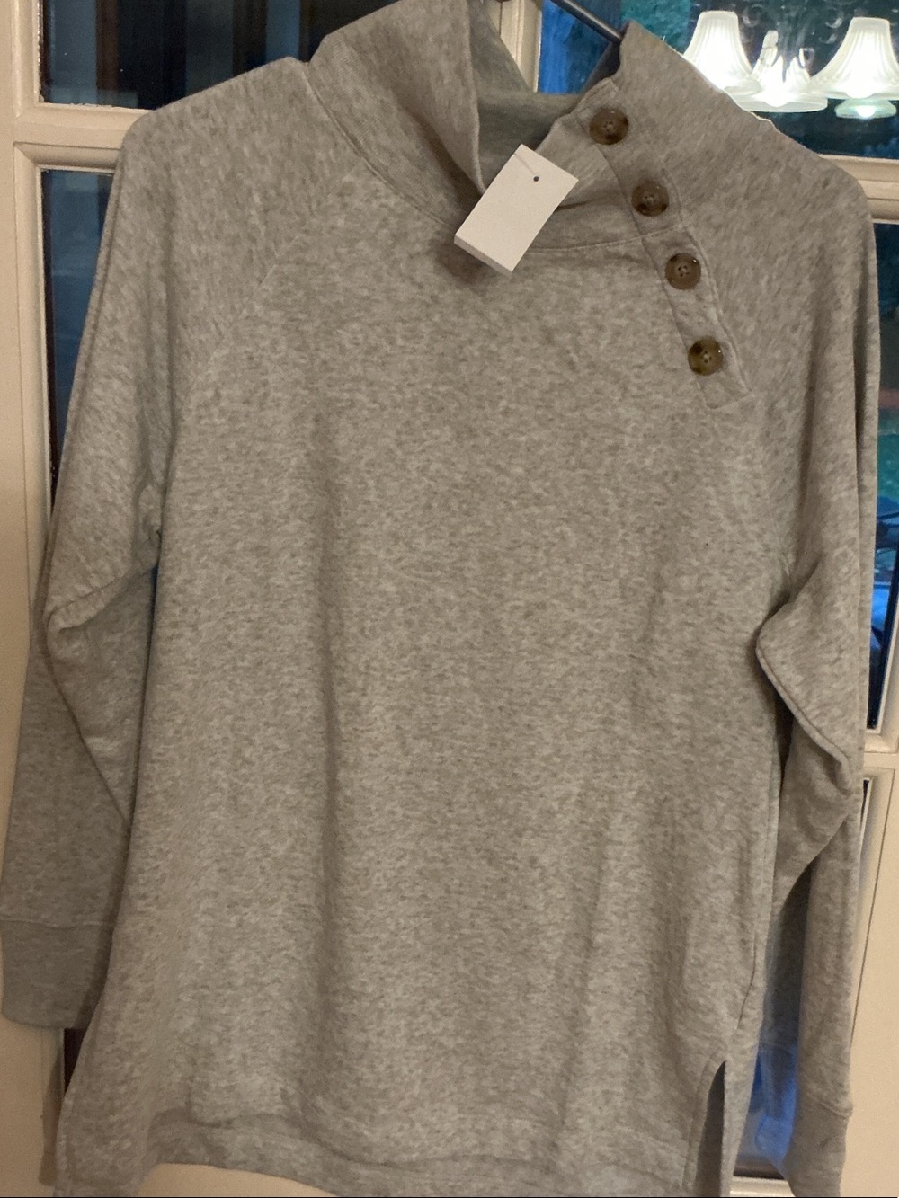 Light Gray Button-Neck Women's Fleece top by J Crew